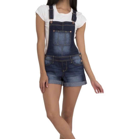 No Boundaries Pants - No Boundaries Juniors' denim cuffed shortall